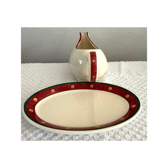 Royal Seasons Stoneware Snowman Scene Gravy/Sauce Boat & Drip Plate-Holidays EUC - Picture 7 of 7